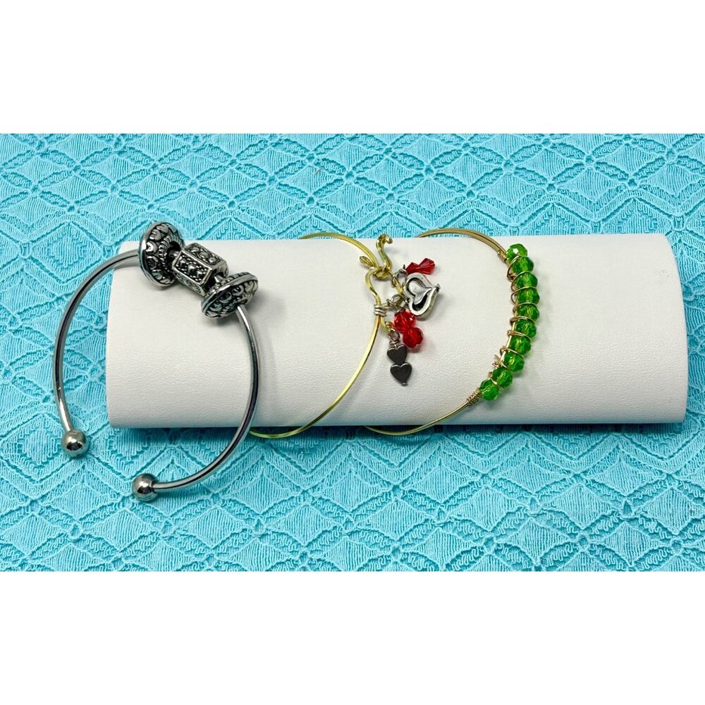 Set Of 3 Handcrafted Mixed Metal and Beaded Bracelets